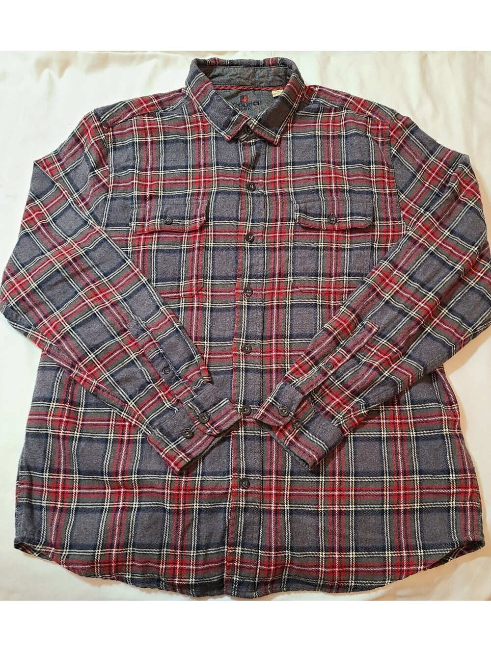Woolrich Plaid Flannel Shirt Mens Sz Large Red Gray Fall Lumberjack Outdoors EUC